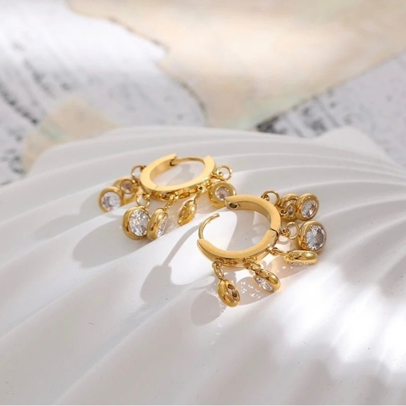 18K Gold Plated *Dangle Hoop* Earrings - Picture 7 of 9